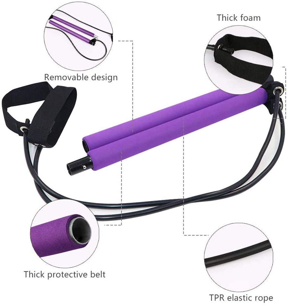 Adjustable Pilates Bar Kit Resistance Band Exercise Stick Toning Gym