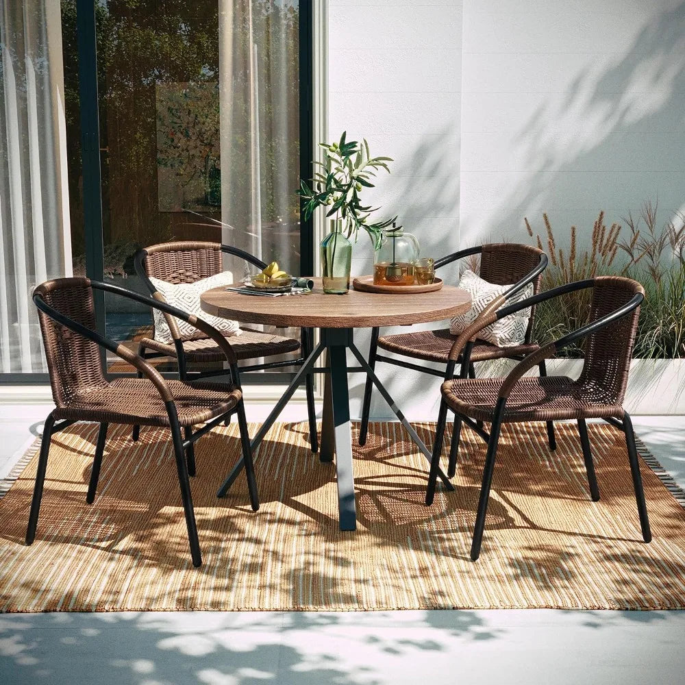 4 Pack Medium Brown Rattan Indoor-Outdoor Restaurant Stack Chair | Versatile and Stylish Seating