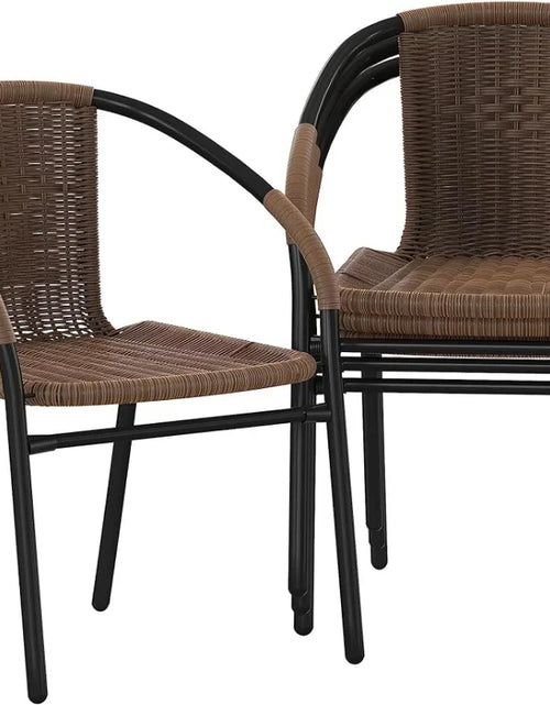 Load image into Gallery viewer, 4 Pack Medium Brown Rattan Indoor-Outdoor Restaurant Stack Chair | Versatile and Stylish Seating
