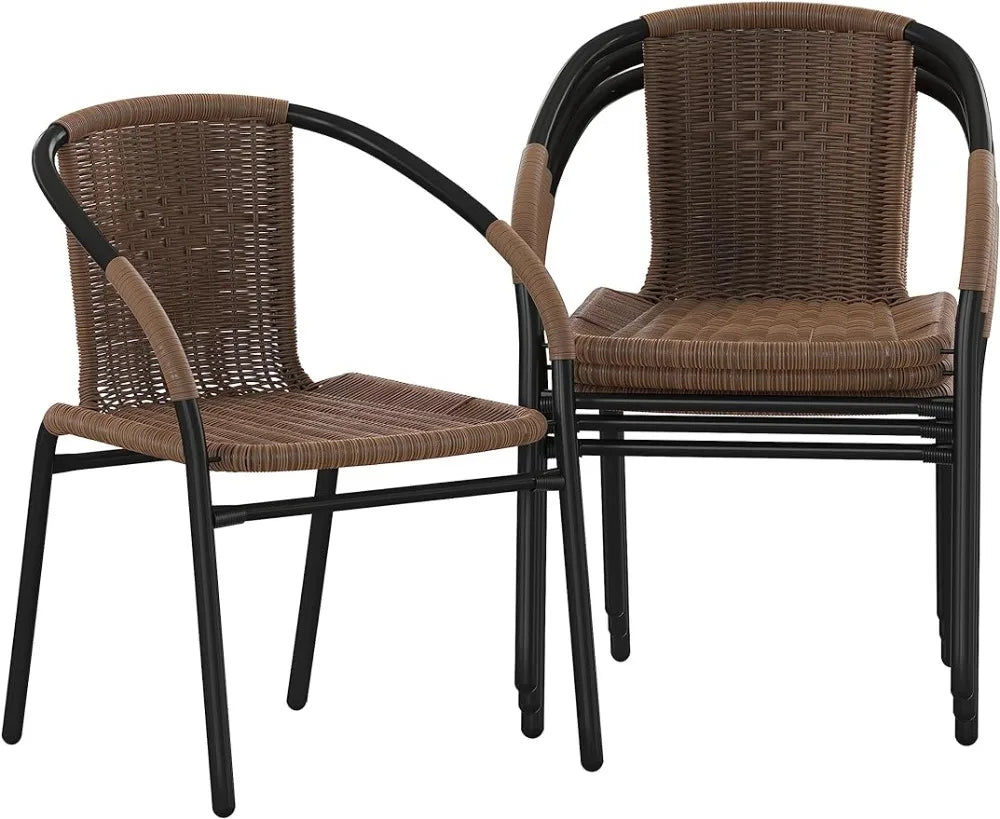 4 Pack Medium Brown Rattan Indoor-Outdoor Restaurant Stack Chair | Versatile and Stylish Seating