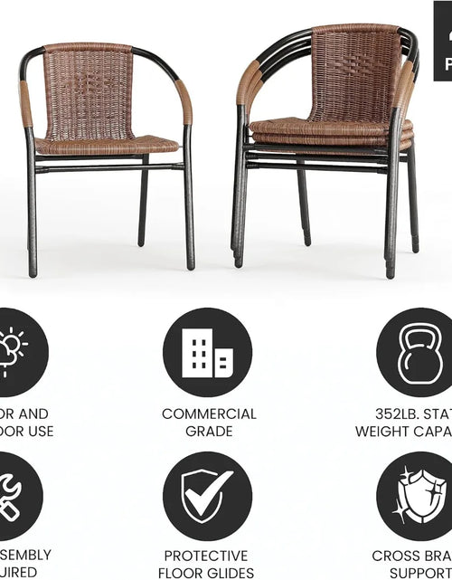 Load image into Gallery viewer, 4 Pack Medium Brown Rattan Indoor-Outdoor Restaurant Stack Chair | Versatile and Stylish Seating
